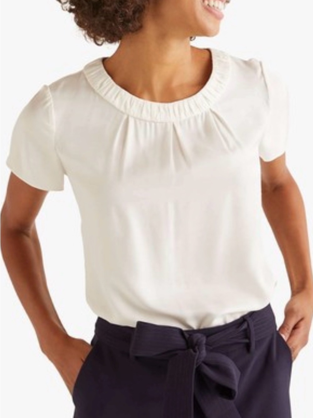 Boden Carey Top Ivory Silk Blend Pleated Keyhole Blouse Women’s US 6 UK 10